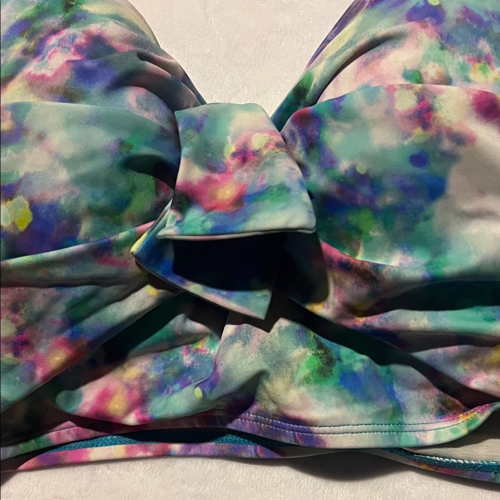 Plus Size Tie-Front Bandeau Swim Top & Skirt Set - Multicolor - Picture 4 of 6